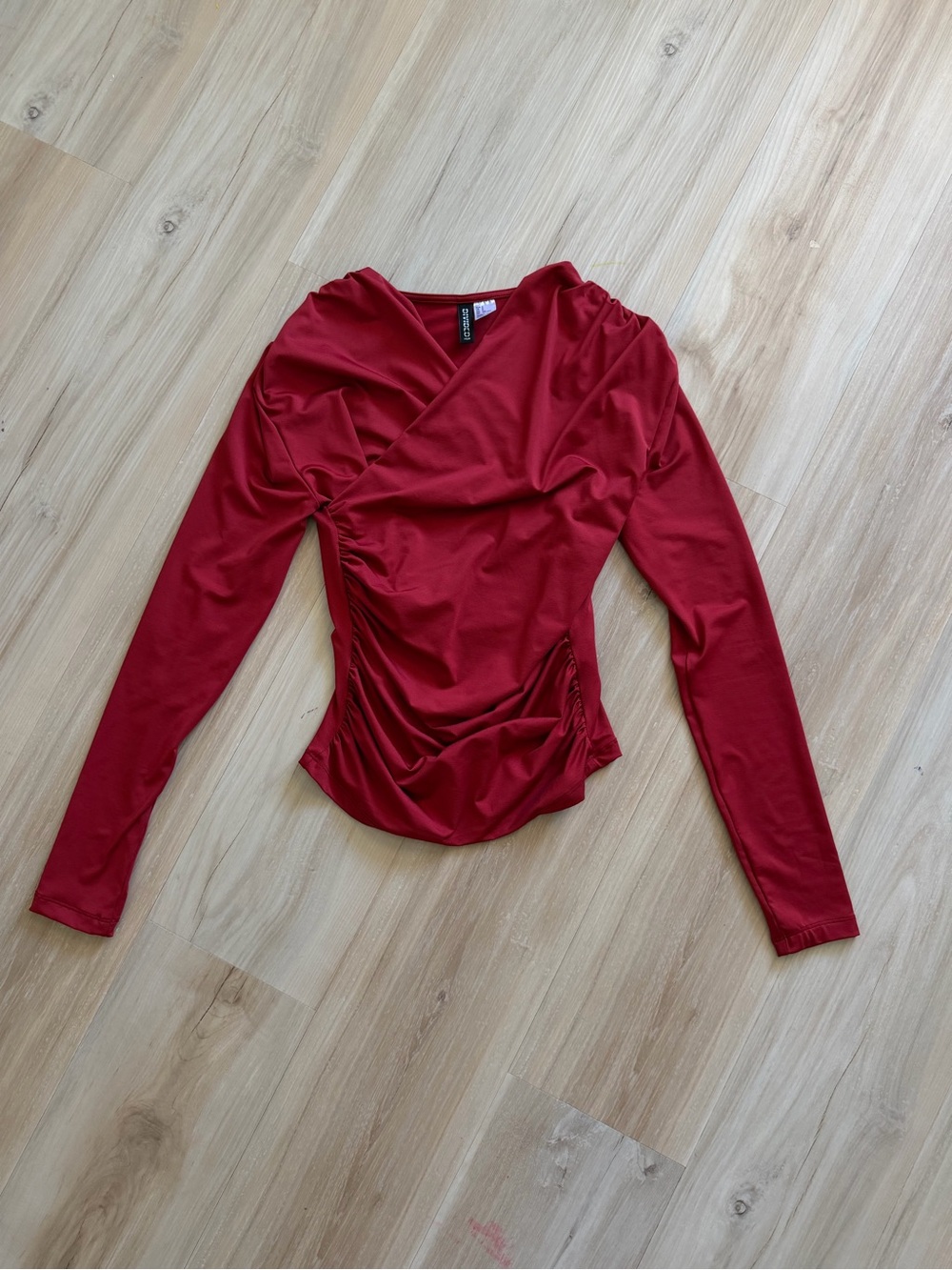 H&M Red Long-Sleeve Ruched Wrap Top